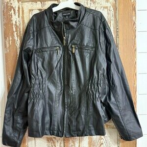 Women's New Look Faux/Vegan Leather Full Zip Jacket - Black - Size 3X